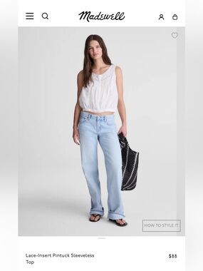 NWT! Madewell Lace-Insert Pintuck Sleeveless Top - Retail $88